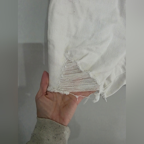 Calvin Klein White Distressed Denim Shorts - Picture 2 of 12